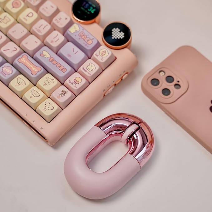 Travel Mouse Dual Mode Wireless Charging Mouse,Macaron Color Scheme Sweet Donut Bluetooth Computer Mice,Silent and Lightweight,1200 DPI Optical Tracking,Compatible with PC, Mac,Laptop(Pink)