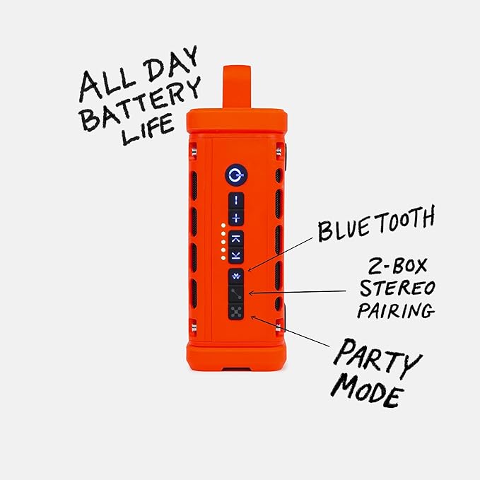 Turtlebox Ranger: Loud! Outdoor Portable Bluetooth 5.4 Speaker | Rugged, Waterproof, Ultra-Portable | Plays to 105db, Deep Bass, Shockproof, Unlimited Pairing for Full Stereo Experience, Orange