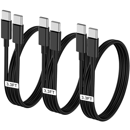 3-Pack Black 3.3FT 60W USB C to USB C Cable, Type C Fast Charging Cable for iPhone Air 17 16e 16 15 Pro Plus Pro Max，for Galaxy S25/S24, for iPad Pro/Air/mini, for MacBook Pro/Air and More