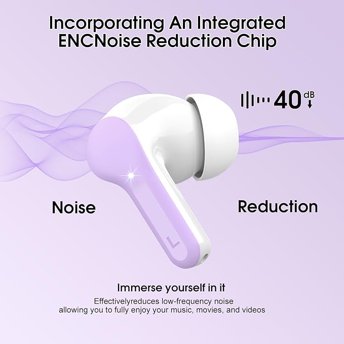 Wireless Earbuds, Bluetooth 5.4 Headphones HiFi Stereo, Bluetooth Earbuds with ENC Noise Cancelling Mic,IP7 Waterproof in Ear Earphones, 48H, LED Display Ear buds for Pad Phones Workout Sports, Purple