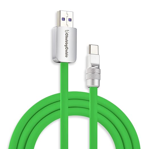 chubbycable Chubby 2.0 Fast Charging Cable Durable Soft Silicone USB C Cable 120W Extra Thick Charger Cord Compatible with iPhone 17-15 Series iPad, Green, USB-A to Type-C, 16.4 FT
