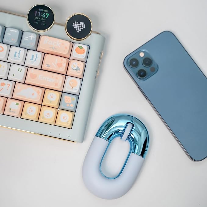 Travel Mouse Dual Mode Wireless Charging Mouse,Macaron Color Scheme Sweet Donut Bluetooth Computer Mice,Silent and Lightweight,1200 DPI Optical Tracking,Compatible with PC, Mac,Laptop(Blue)