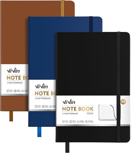 Vivin B5 College Ruled Notebook for Work,6.9"x9.8" Leather Hardcover Journal,192 Pages Professional Lined Notebook for Office & Business