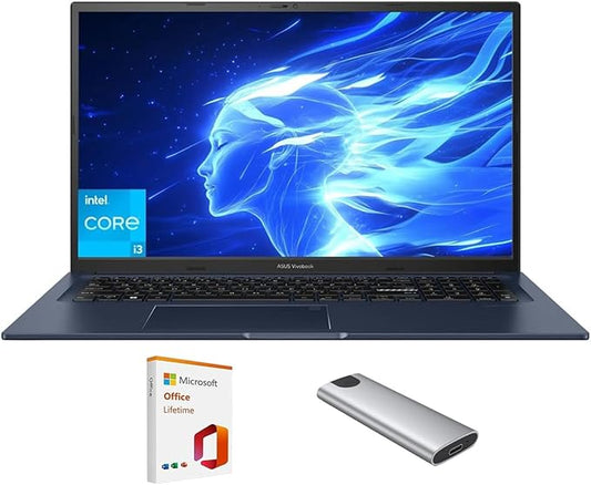 ASUS Vivobook Laptop,17.3" FHD Anti-Glare Display, Core i3-1215U (up to 4.4GHz), 40GB RAM, 1TB SSD + 128GB Portable SSD, WiFi 6E, Webcam, Keypad, Copilot, with 2019 Lifetime Office, Win 11 Home