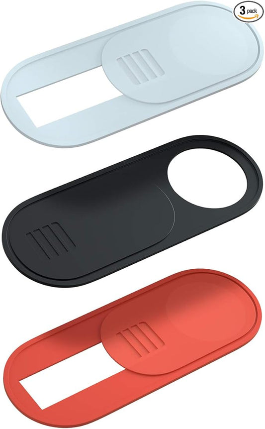 Webcam Cover Slide, 0.028-Inch Ultra-Thin Camera Blocker for MacBook, iMac, Laptop PC, Desktop, iPad, iPhone, Smartphone, Web Cam Privacy Cover Protect Visual Privacy&Security (Black/White/Red-3 Pack)