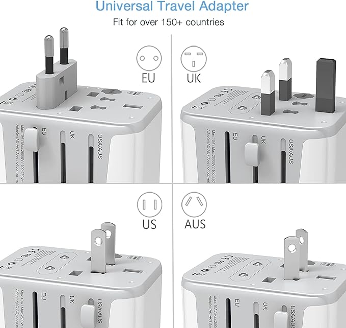TESSAN Universal Travel Adapter, International Power Adapter with 4 USB Ports (1 USB C), Worldwide Plug Adaptor Wall Charger for USA to Europe UK France Germany Spain Ireland Australia(Type C/G/A/I)