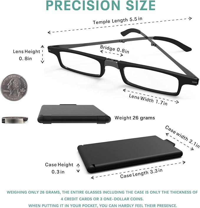 Case Upgrade Ultra-light and Thin Foldable Reading Glasses Folding Readers for Men Women Compact Portable Rectangle Eyewear Case (Teal, 1.0)