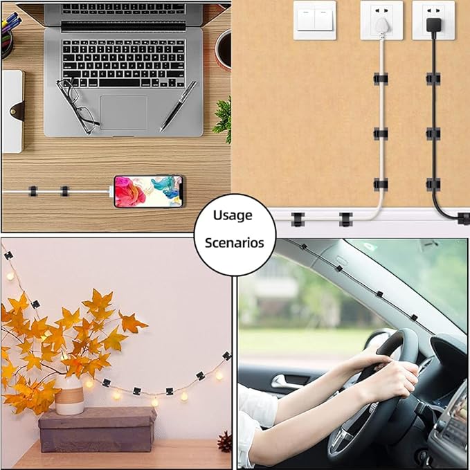 100 PCS Cable Clips Cord Organizer (Small, Medium,Large),Wire Holder for Cable Management, Outdoor Light Clips Light Hooks for LED String,Car Dash Cam, Extension Cord (Clear)