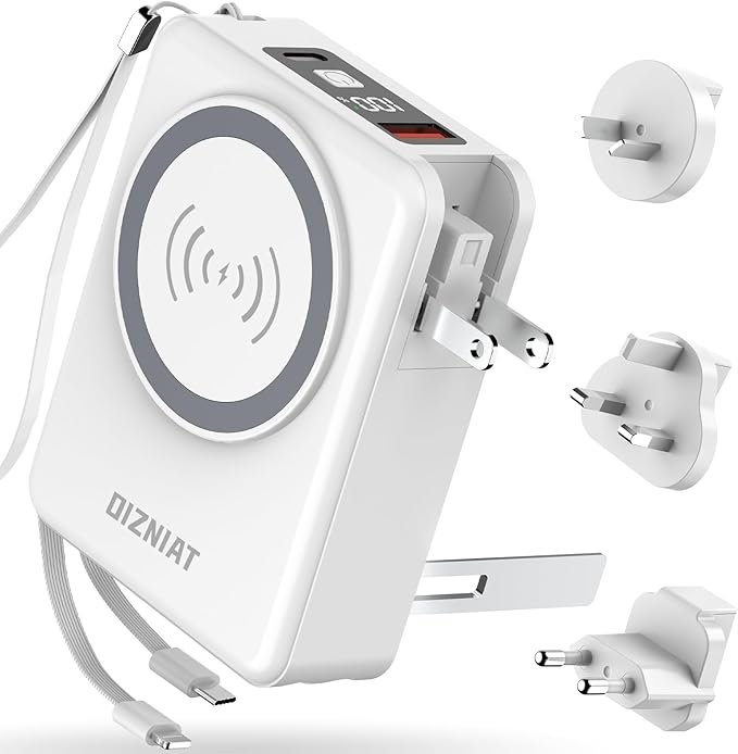 for Magsafe Portable Charger Power Bank 10000mAh, 22.5W Battery Pack Fast Charging Wall Plug Power Bank for iPhone Andriod Sumsung Travel Charger with Built in USB C & Lightning Cables