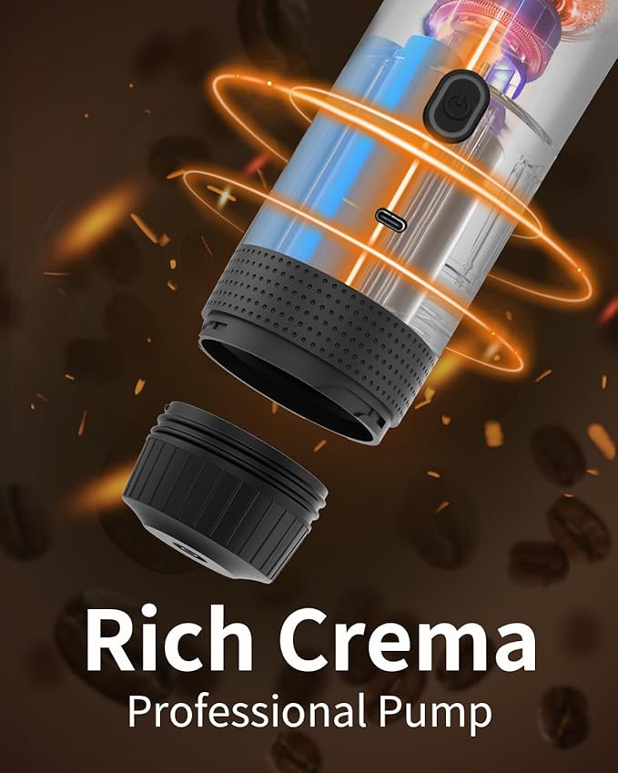 Portable Electric Espresso Machine, Car Coffee Maker for Travel Camping, Battery Powered Coffee Brewer Compatible with Ground Coffee & NS Capsules, White