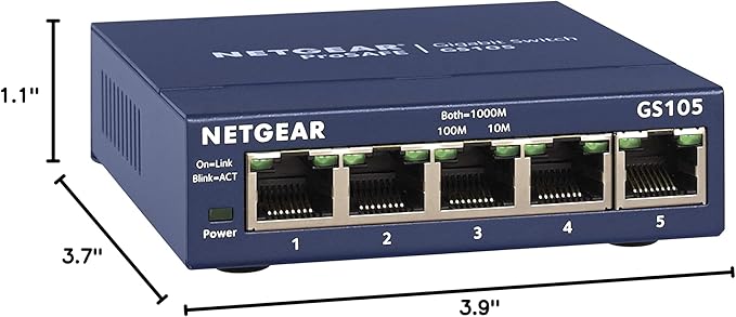 NETGEAR 5-Port Gigabit Ethernet Unmanaged Switch (GS105NA) - Desktop or Wall Mount, and Limited Lifetime Protection