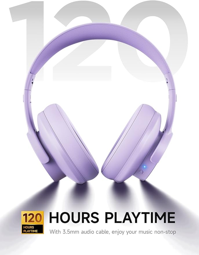 Picun B8 Headphones Wireless Bluetooth, 120H Bluetooth Headphone Over Ear with 3EQ Music Modes, Hands-Free Calls, Deep Bass Headphones for Travel Home Office Cellphone PC (Purple)