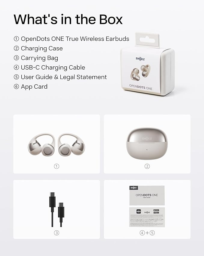 SHOKZ OpenDots ONE - Open-Ear Headphones - Wireless Bluetooth Earbuds with Microphone - Secure, Lightweight, Clip-On Fit - Premium Dolby Audio - Water Resistant - Fast Charging - Up to 40 hrs Playtime