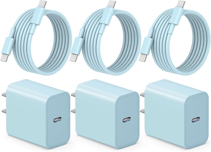 iPhone 17 16 15 Charger Fast Charging 3+3Pack Type C Charger USB C Chargers Block with 6FT Cable for iPhone Air/17/17 Plus/17 Pro/17 Pro Max/16/16 Plus/16 Pro/16 Pro Max/15/15 Pro Max/iPad Pro(Blue)