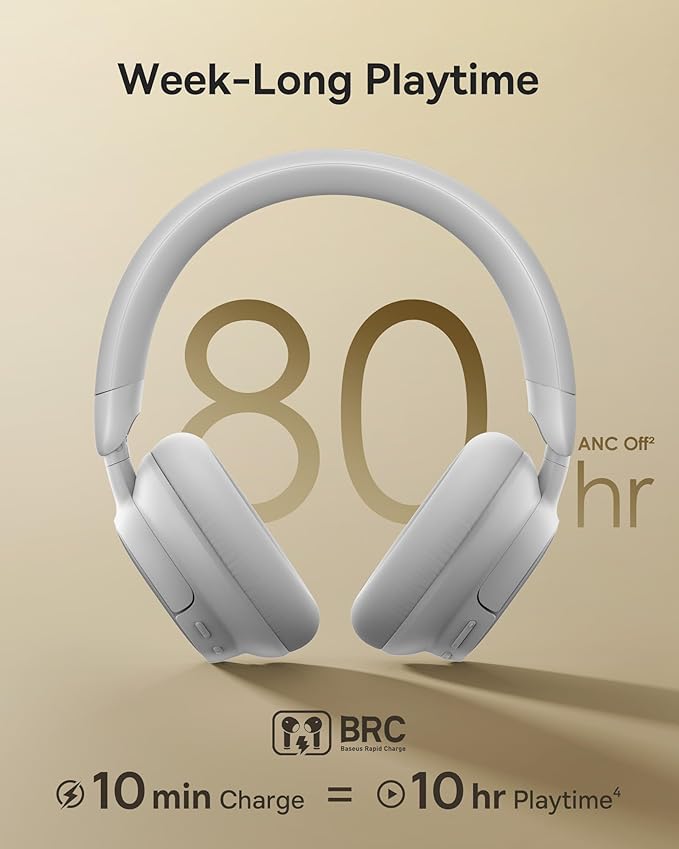 Baseus Bowie MH1 Adaptive Active Noise Cancelling Headphones, Real-Time Adaptive Hybrid ANC, SuperBass 2.0, LDAC Hi-Res Sound, 80H Playtime, Comfortable Fit, Clear Calls, Bluetooth 6.0 -Frosted Gray