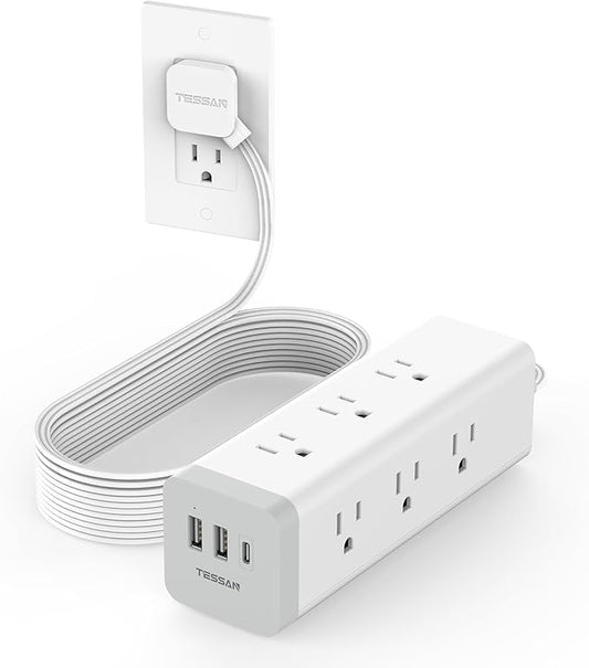 Surge Protector Power Strip 15 Ft, TESSAN Flat Plug Long Extension Cord with 9 Outlets 3 USB(1 USB C), Surge Protection Mountable Desk Charging Station for Indoor, Home, Office, Dorm Room Essentials