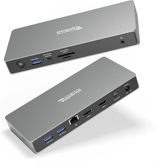 Plugable USB C Docking Station Dual Monitor, 11-in-1, USB4 40G 100W Laptop Charging Dock for Windows and Thunderbolt, 4K HDMI 2.1 upto 120Hz, 2.5Gbps Ethernet, SD Reader, 20W USB-C Charging Driverless