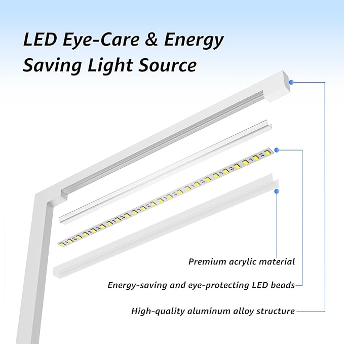 Aluminum LED Desk Lamp with Charging Station, 15W Smart Table Lamp with Type-C Ports & 4 Color Temperature Modes(3000K-6000K), Dimmable Reading Light for Home Office,Bedroom (Includes Adapter)