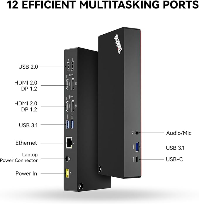 ThinkPad 40AF0135 Universal Hybrid USB-C with USB-A Adapter Docking Station for Lenovo Laptops, Dual Monitor, Comes with ITSPWR HDMI 4K Cable + 50 Cable Ties