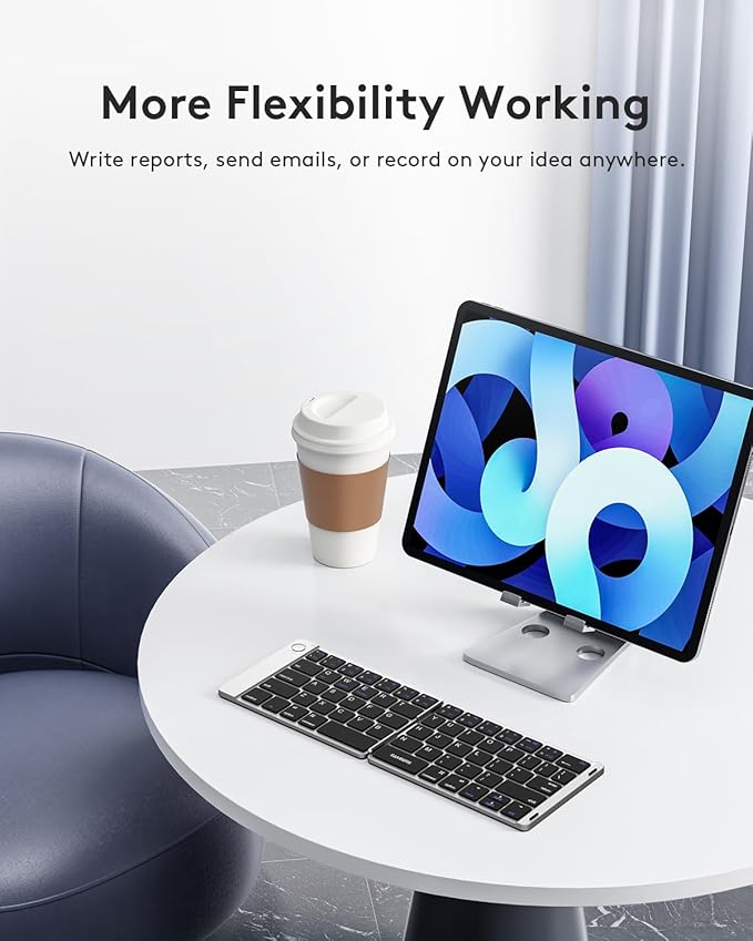 Samsers Foldable Bluetooth Keyboard - Portable Wireless Keyboard with Stand Holder, Rechargeable Full Size Ultra Slim Folding Keyboards Compatible IOS Android Windows Smartphone Tablet & Laptop-Silver