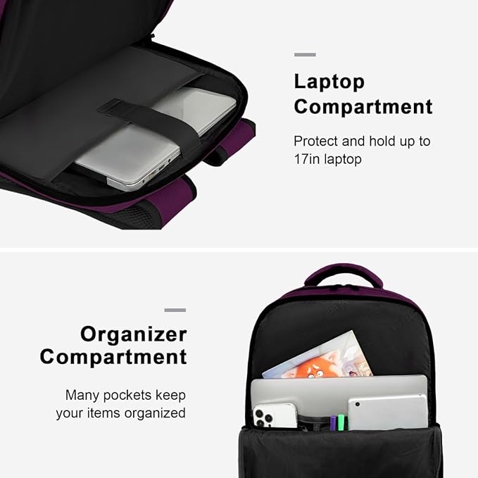 MATEIN Travel Backpack for Women, Extra Large 40L Carry on Backpack with USB Charge Port, Water Resistant College Bag Computer Bag Gifts for Women & Men Fits 17.3 Inch Laptop, Purple