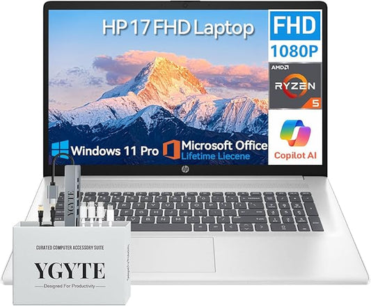 HP 2025 17 Inch Laptop Computer | 17.3" FHD IPS Business Laptop PC | AMD Ryzen 5 (6-Cores) | 20GB RAM 1TB SSD | Windows 11 Pro Lifetime Office | 10-Key Numbe Pad | USB-C Wi-Fi 6