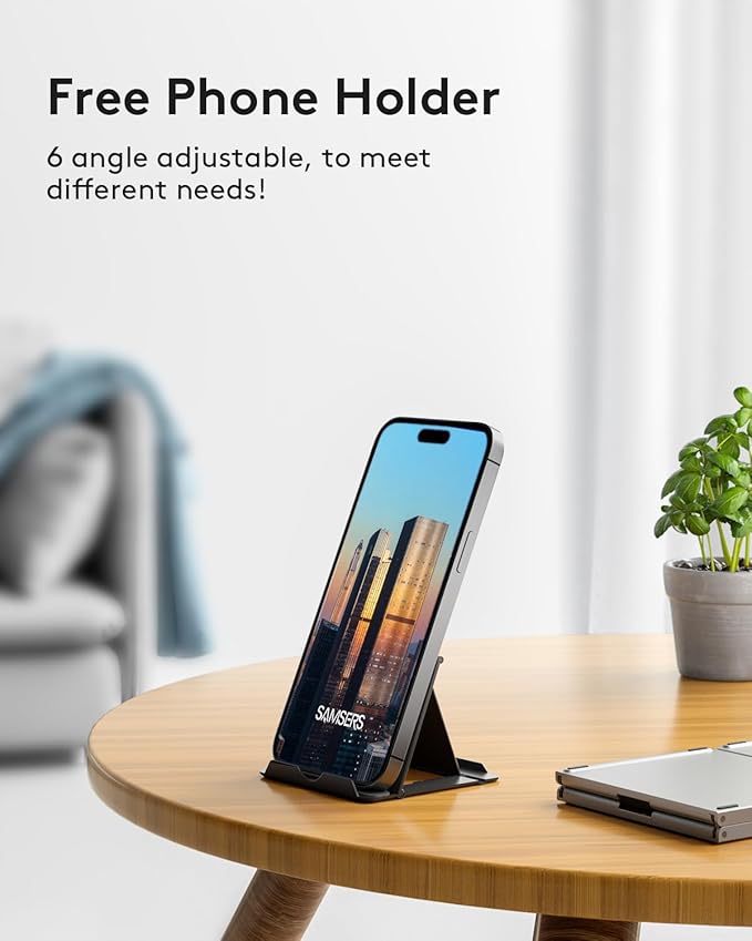 Samsers Multi-Device Foldable Bluetooth Keyboard with Touchpad Rechargeable Dual-Mode(2.4G+BTx2) Wireless Keyboard with Holder, Portable Ultra Slim Folding Keyboards for Android Windows iOS Mac OS