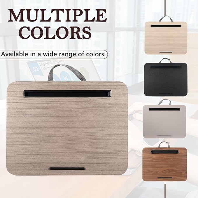 Portable Laptop Desk Fits Up to 16“ Laptops, with Tablet Slot, Built-in Cushion, Great for Home & Office,Lap Desk with Cushion (Walnut, Medium)