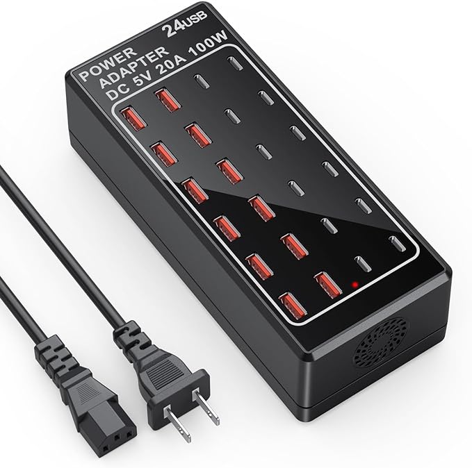 USB Charger Station, C Charging Block, 100W (20A) 24 Port Multiple USBCharger Desktop Wall Charger Hub 12 USB A 12 USB C Compatible for Apple iPhone, iPad, Samsung Galaxy, Laptop, Pixel, Phones