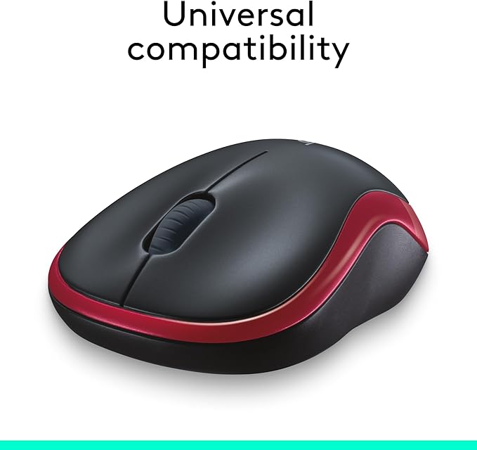 Logitech M185 Wireless Mouse, 2.4GHz with USB Mini Receiver, 12-Month Battery Life, 1000 DPI Optical Tracking, Ambidextrous, Compatible with PC, Mac, Laptop - Red