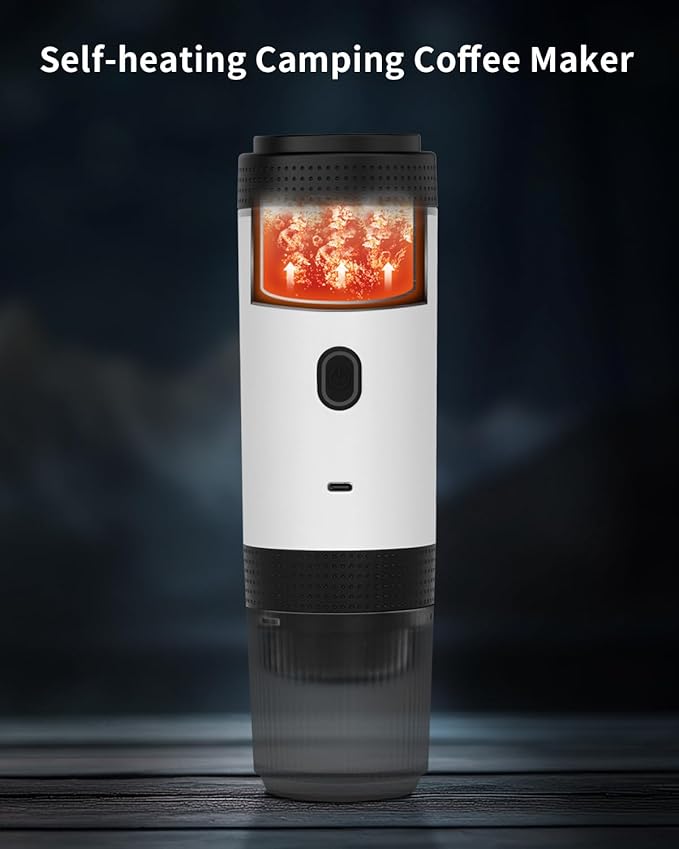 Portable Electric Espresso Machine, Car Coffee Maker for Travel Camping, Battery Powered Coffee Brewer Compatible with Ground Coffee & NS Capsules, White