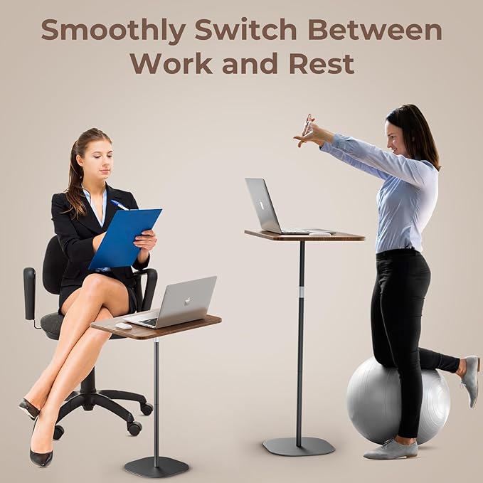 Portable Laptop Floor Stand, Bedside/Sofa Table with Height Adjustable 18''~47'', Stylish Movable Workstation Floor Standing Desk for Office, Meeting Room, Living Room Easy Assembly, Black