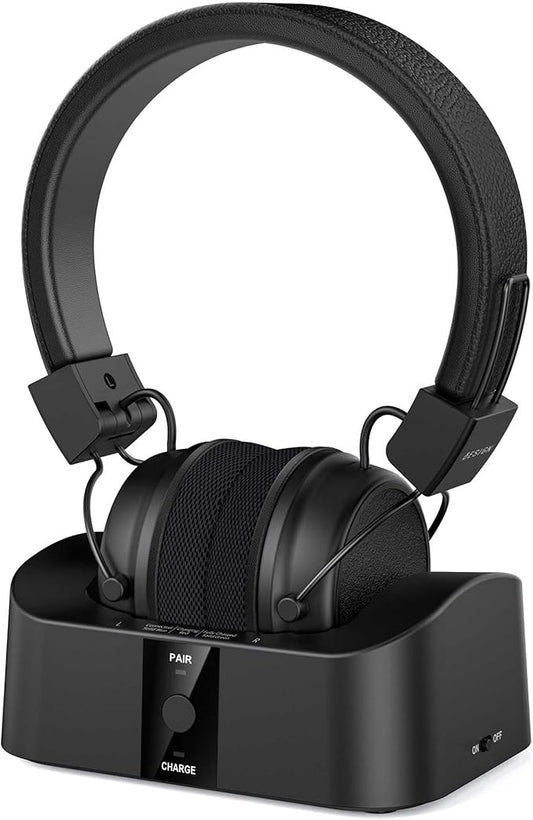 BESIGN BTH02 Wireless Headphones for TV Watching with Bluetooth Transmitter Charging Dock, TV Headphones Wireless for Seniors, Bluetooth Headsets, 100ft Range No Audio Delay