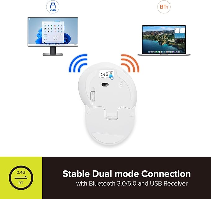 DeLUX Rechargeable Ergonomic Wireless Mouse Silent, 1600DPI, Reduce Hand and Wrist Pain, Vertical Mouse with USB Receiver and BT 5.0, 6 Buttons and Removable Palm Rest (M618G DB-White)