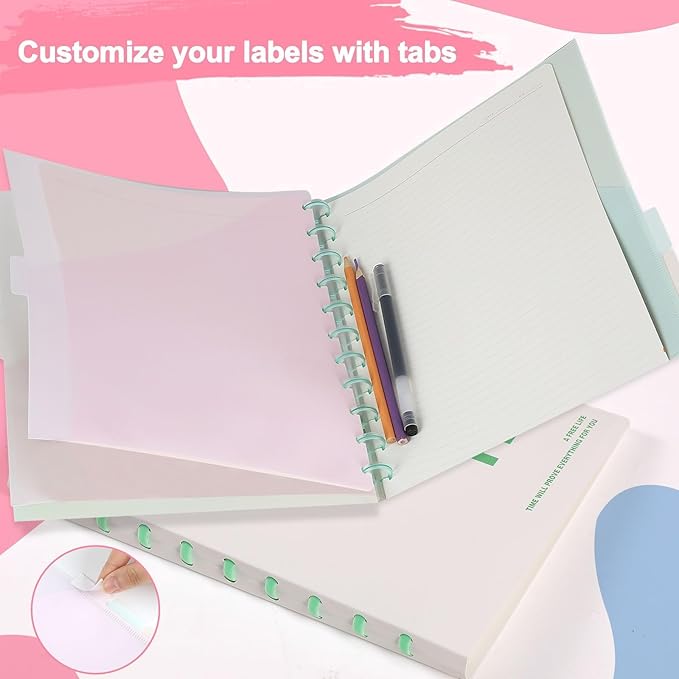 8 Pcs Discbound Pocket Dividers 8.5 x 11 with Tabs and Pockets 8 Tab Discbound Pocket Folders Letter Size DiscBound Binder Dividers Plastic Disc Planner Supplies for Business School Office(Pastel)