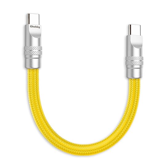 chubbycable Cute Chubby 240W Short USB C Cable Power Bank Fast Charging Cable Nylon Braided Charger Cord Compatible with iPhone 17-15 Series iPad, Yellow, Type-C to Type-C, 0.32FT