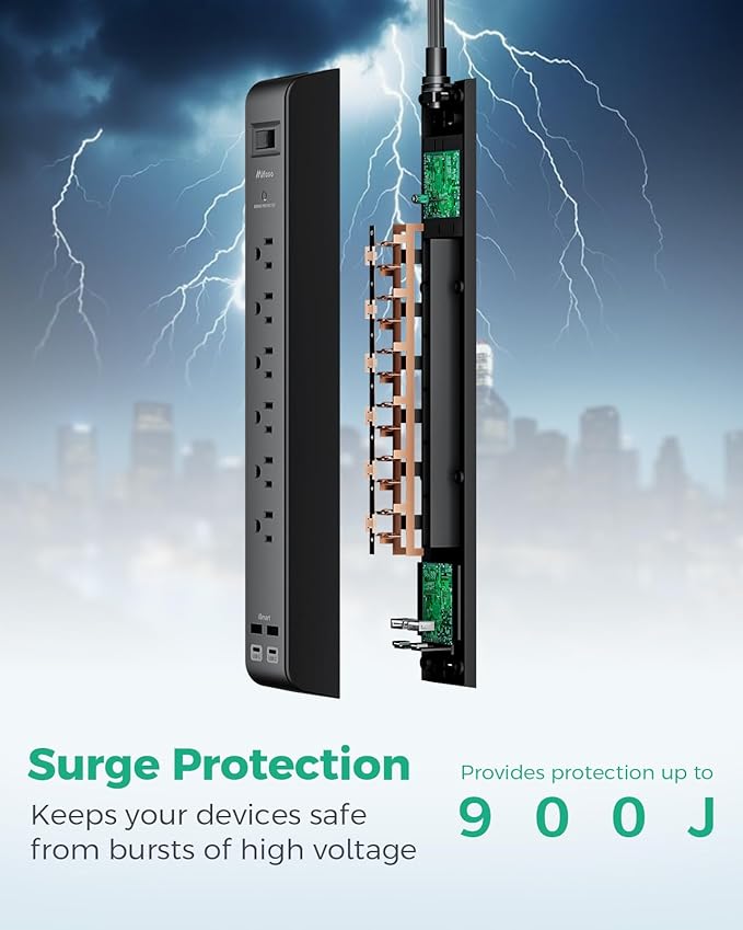 2 Pack Surge Protector Power Strip with 6 Outlets 4 USB Ports (2 USB C) 12-Foot Extension Cord Flat Plug 900 Joules 15A Circuit Breaker Wall Mount Desk USB Charging Station for Home Office