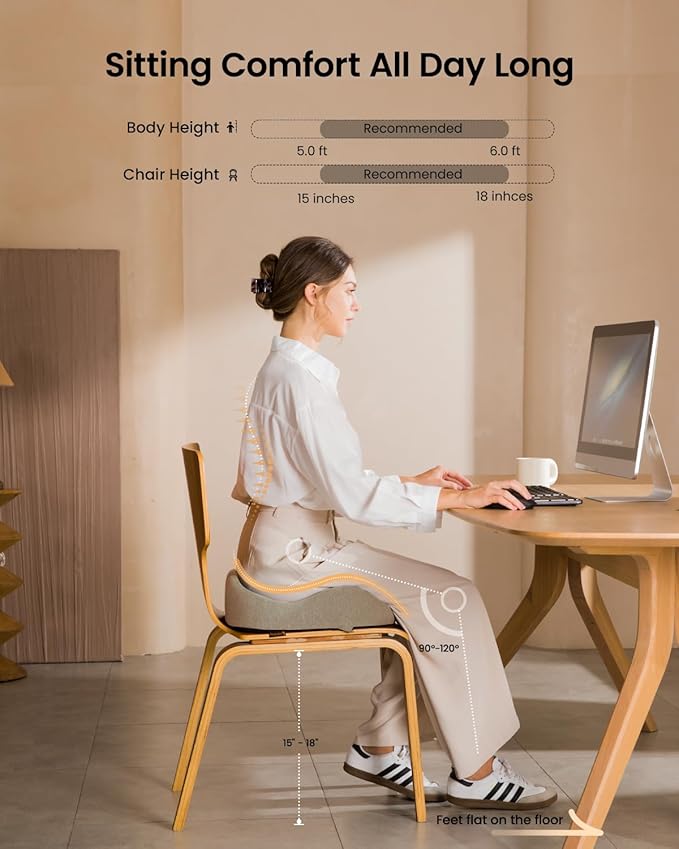 ProtoArc Seat Cushion, Office Chair Cushion for Sciatica, Coccyx Cushion, Ergonomic Memory Foam Seat Cushion for Car, Home, Pressure Relief Pad for Hip, Tailbone, All Day Comfort - Beige