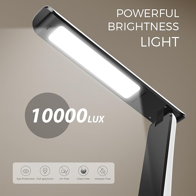 Light Therapy Lamp, 10000 LUX UV-Free LED Sunlight, Full Spectrum Mood Light With Touch Control and Night Light Function for Work, Office, Home - White