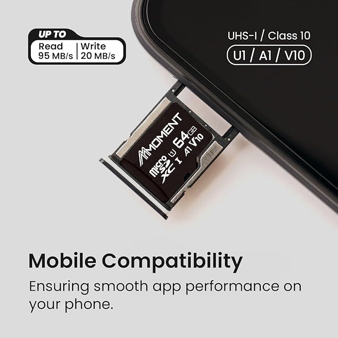 MMOMENT 64GB (2 Pack) Micro SDHC Card, A1, UHS-I, U1, V10, Class 10 Compatible, Read Speed Up to 95 MB/s, SD Adapter Included