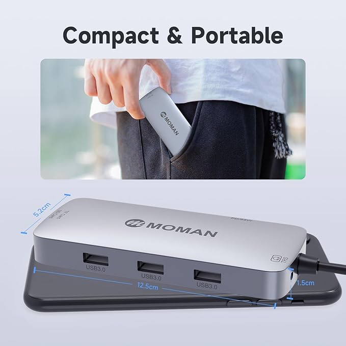 Moman USB C Hub 9 in 1, Docking Station with 100W PD, 4K@30Hz HDMI, 3 x USB 3.0 5Gbps, 3.5mm Audio Connector, RJ45 Ethernet, SD/TF Card Reader for Mouse, Keyboard, U Disk, Flash Drive, Mobile