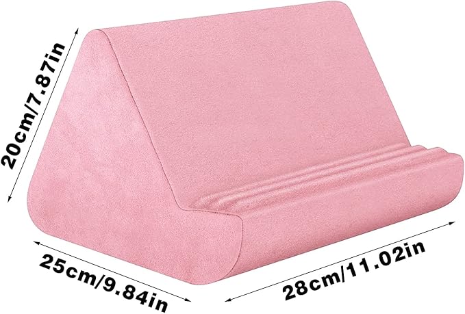 Soft Tablet Stand Pillow with Pocket,Adjustable 3 Viewing Angle,Lazy Holder for Bed Sofa,Compatible with iPads Tablets eReaders Smartphones Books Magazines (Light Pink)
