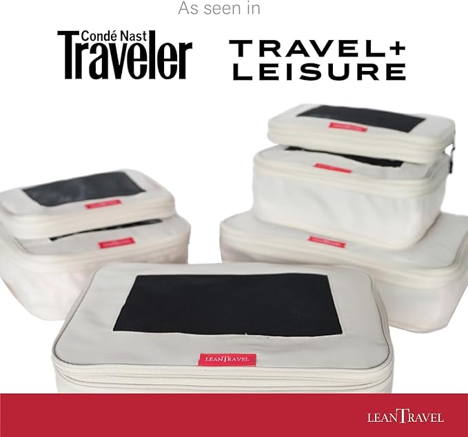 LeanTravel Compression Packing Cubes for Travel Organizers with Double Zipper (6-Pack (2L+2M+2S), Sand)