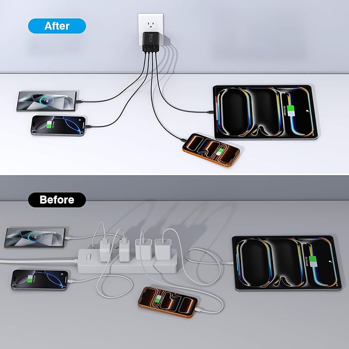 [2 Pack/40W] 4-Port USB C Wall Charger Block, Fast Type C Power Brick Charging Cube Power Delivery Wall Plug for iPhone 17/1615/14/13/12/14 Pro/13 Pro, Huawei, Xiaomi, Oneplus, Galaxy(Black)