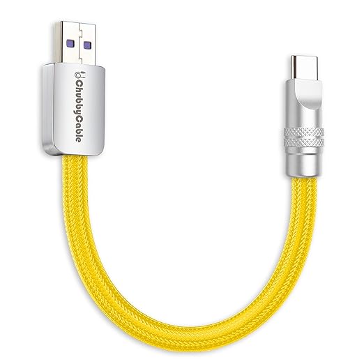 chubbycable Cute Chubby 120W Short USB C Cable Power Bank Fast Charging Cable Nylon Braided Charger Cord Compatible with iPhone 17-15 Series iPad, Yellow, USB-A to Type-C, 1.64FT