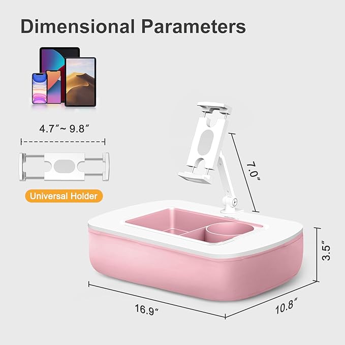 Lap Beanbag Tablet Pillow Stand with Snack Bowl and 360° Rotating Arm, Adjustable iPad Holder for Bed, Couch, and Recliner, Compatible with 4.7"-13" Kindle, iPad, Tablet, Phone,Pink