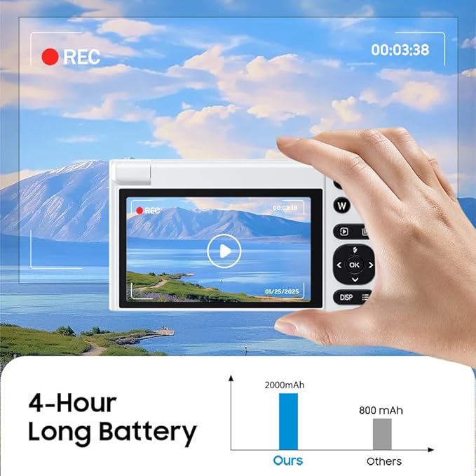 4K Digital Camera, 64MP Vlogging Camera for Photography with 3" 180° Flip Screen, 16X Compact Digital Camera with 64GB Micro SD Card for Beginner (White)