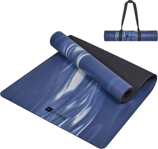KEEP Professional Yoga Mat with Strap for Men and Women, 5mm Heavy High-Density Natural Rubber Mat for Premium Material Superior Grip, Non-Slip, Eco-Friendly 72"x26" Exercise Mat