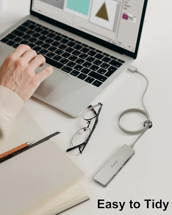 Aceele 5Gbps USB 3.0 Hub, 6 in 1 Ultra Slim Data USB Hub with 4ft Extended Long Cable, USB Multiport Hub with Micro USB Powered Port, SD/TF Card Slot Port, Compatible for PC, Laptop, MacBook