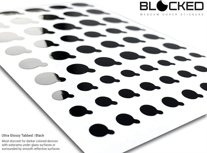 BLOCKED Webcam/Camera Vinyl Covers | 57 TabbedLow-Tack Restickable Webcam Sticker | Multiple Sizes | Black 57-Pack Tabbed (Ultra Glossy)